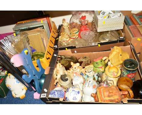 THREE BOXES AND LOOSE CERAMICS, GLASS, RECORDS ETC, to include Waltherglas bowl, Wade barrels 'Sherry', 'Port', 'Rum' and 'Sc