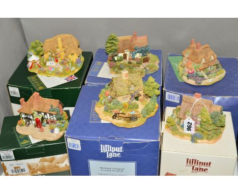 SIX BOXED LILLIPUT LANE ANNIVERSARY SCULPTURES, 'Cotman Cottage, 1993 (no deeds), 'Gertrude's Garden' 1995 (deeds and leaflet