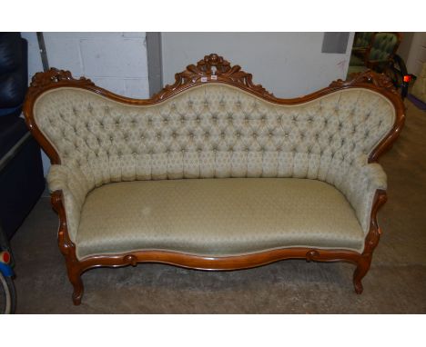 A REPRODUCTION VICTORIAN STYLE WALNUT TWO SEATER SOFA (this sofa does not comply with The Furniture and Furnishings (fire) Sa