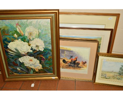 PICTURES AND PRINTS ETC, to include 'Roosters', a limited edition print by David Shepherd, signed, 63/850, a watercolour pain