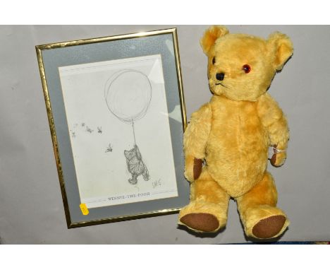 A DEANS CHILDS PLAY GOLDEN PLUSH TEDDY BEAR, plastic eyes, vertical stitched nose, jointed body, original nylon pads, no claw