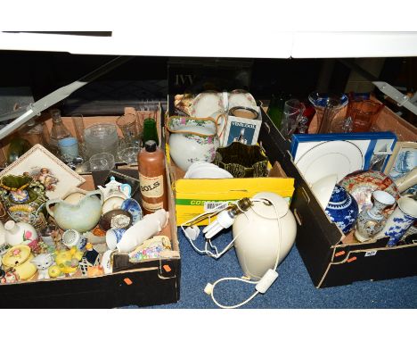 FIVE BOXES AND LOOSE CERAMICS, GLASSWARE, ETC, to include Oriental items (sd), Mintons bowl, boxed Royal Worcester cake plate
