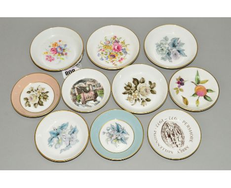 TEN VARIOUS ROYAL WORCESTER PIN DISHES, to include 'Happy Holiday', 'Arden', 'Woodland', Pershore Abbey 'Millennium 972-1972'
