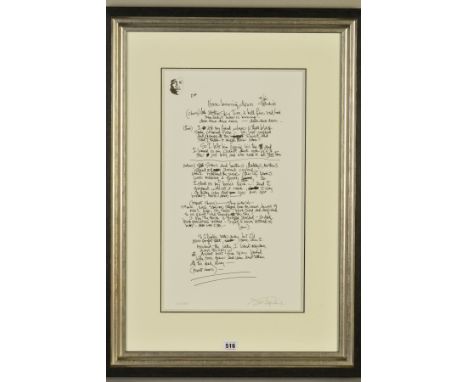 JIMI HENDRIX (AMERICAN 1942-1970) 'HOUSE BURNING DOWN', a limited edition print of the song lyrics 9/295, facsimile signature