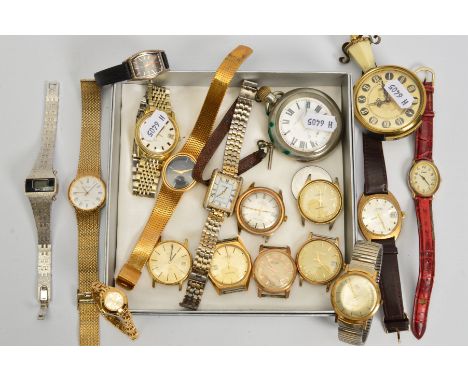 A COLLECTION OF POCKET WATCHES AND WRISTWATCHES, to include a yellow metal Montine automatic wristwatch on a brown strap and 