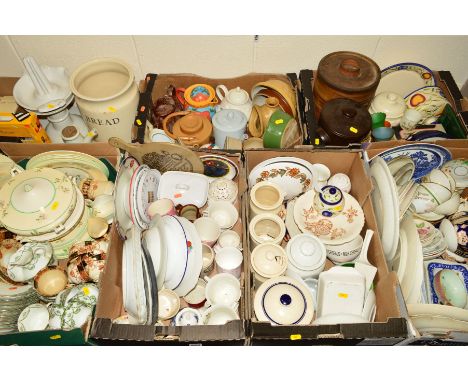 SIX BOXES AND LOOSE TEA/KITCHEN WARES,etc, to include Royal Albert Crown China, Paragon china, Soho pottery 'Ambassador Ware'