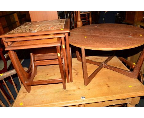 A G PLAN TEAK TILE TOP NEST OF THREE TABLES and a circular teak coffee table (2)