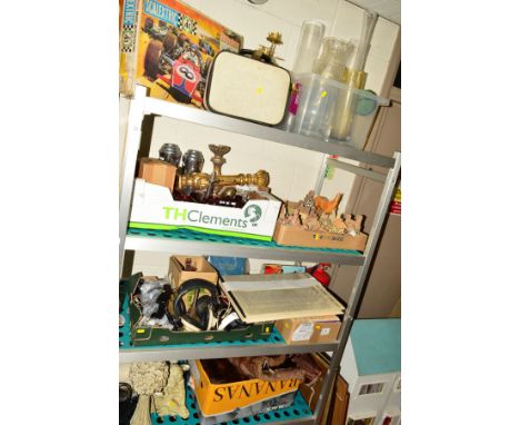 A GROUIP OF SUNDRIES to include Harry Potter books, fur coat, Chinese silk cuffs, dolls house, vintage Astor sewing machine e