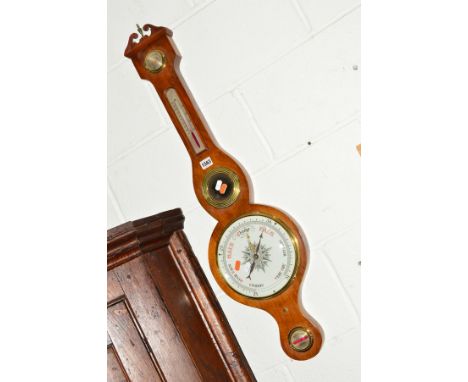 A 19TH CENTURY WALNUT BANJO BAROMETER, height 97cm