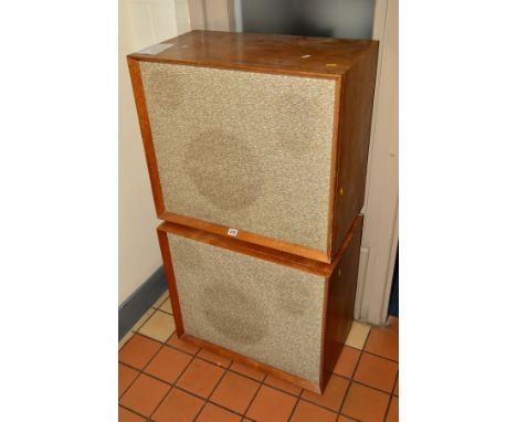 A PAIR OF MID CENTURY SPEAKER CABINETS, fitted with vintage Fane speakers 67cm x 59cm x 48cm