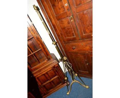 AN ART NOUVEAU BRASS TELESCOPIC STANDARD LAMP