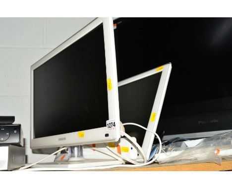 TWO SAMSUNG WHITE 19'' LCD TV'S (without stand and with wall bracket) (two remotes)