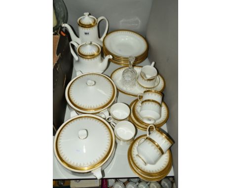 ROYAL ALBERT 'ATHENA' PART DINNER SERVICE to include tureens, teapot, coffee pot, six each of cups, saucers, side plates, mil