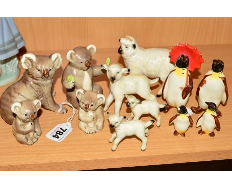 A GROUP OF BESWICK ANIMALS, to include Koala Bear No1038, two Koala Bears No1040, Koala Bear with Fruit No 1089, Sheep No935,