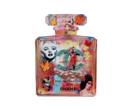 Uri Dushy(Contemporary)"Chanel Bottle",mixed media on aluminium,76 x 55.5cms.