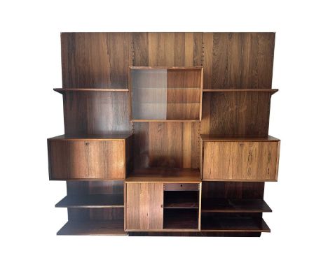 Poul Cadovius for Cado Denmark: a Danish rosewood modular wall unit, circa 1960’s, comprising three wall mounted panels, 81 x