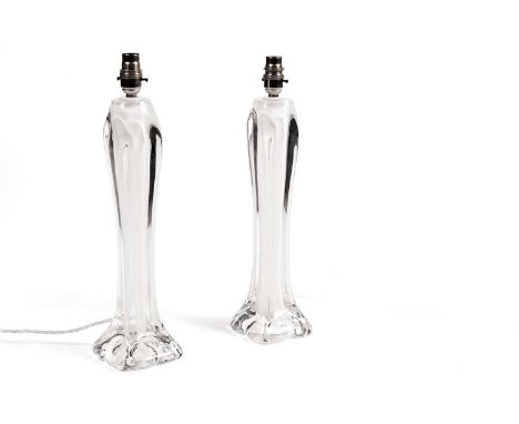 Paul Kedelv (1917-1990) for Flygsfors: a pair of Flygsfors Swedish glass lamp bases after a design by Paul Kedelv, of heavy s