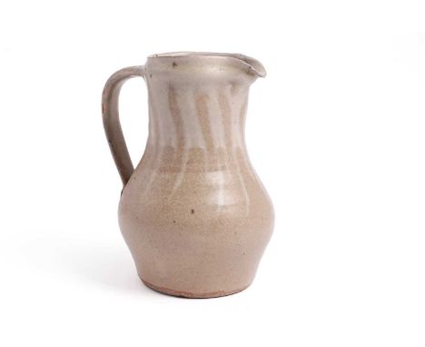 Bernard Leach CBE (1887-1979): a Leach pottery (St Ives) stoneware jug, 1950's, of bluster form with simple drawn handle, imp