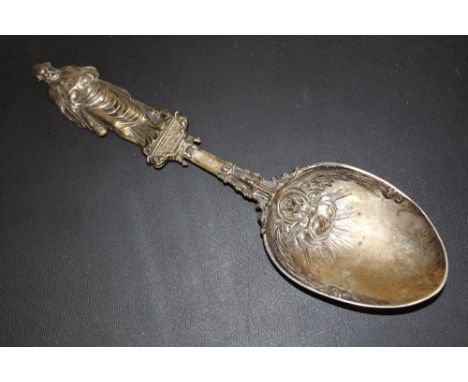 A SCOTTISH HALLMARKED SILVER APOSTLE SPOON LENGTH - 23CM APPROX WEIGHT -108.8G