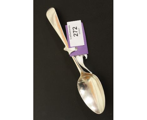 A GEORGIAN HALLMARKED SILVER OLD ENGLISH PATTERN DESSERT SPOON, LONDON 1801, APPROX WEIGHT 36 G