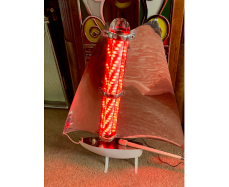 AN ORIGINAL 1930S ART DECO CHROME SHIP FLOOR HEATER RE PURPOSED AS A LAMP, the lamp formed from a length of multi colour / mu