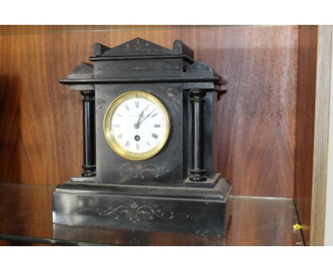 A KEMP &amp; WILCOX STONE MAUSOLEUM MANTEL CLOCK WITH PENDULUM