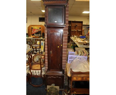 AN ANTIQUE OAK BRASS FACED LONGCASE CLOCK WITH 8 DAY MOVEMENT - J. JARVES - DALTON TWO WEIGHTS - A/F