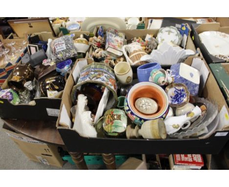 THREE TRAYS OF CERAMICS ETC TO INCLUDE A LOSOL WARE PLANTER