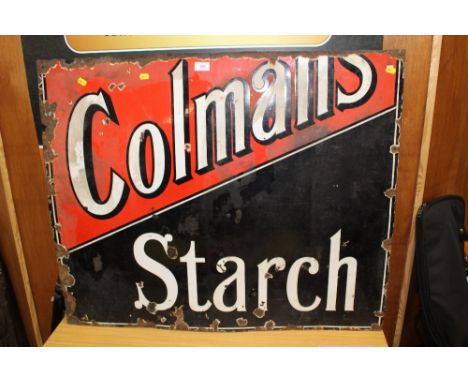 A VINTAGE COLEMAN'S STARCH ENAMEL ADVERTISING SIGN 97 CM BY 79 CM