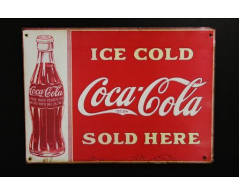 A FRAMED REPRODUCTION ENAMEL COCA-COLA PLAQUE, OVERALL HEIGHT 58 CM