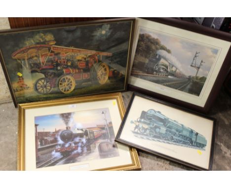 A QUANTITY OF FRAMED AND GLAZED RAILWAY STEAM ENGINE AND STEAM ROLLER PRINTS (4)