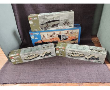 Four Corgi Limited Edition diecast sets, Fighting Vehicles 69902, 69901 x2, US Road Transport  55301, all boxed