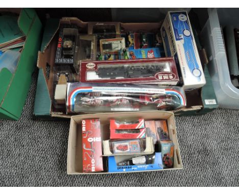 A box and a shoe box of diecasts including Schylling Bluebird Land Speed Record Car, Matchbox 75 series 38  Model Van x2, 47 