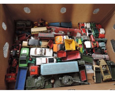 A box of playworn diecasts including Dinky, Corgi, Matchbox etc