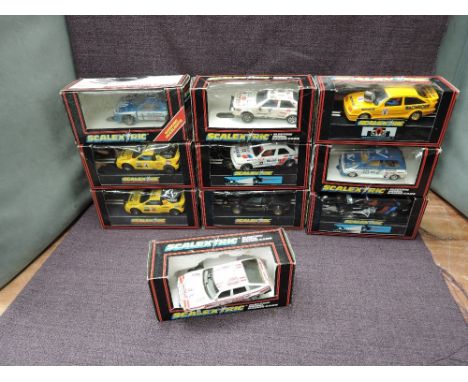 Ten 1980's/90's Scalextric Slot Racing Cars, C145 Pioneer Lancia, C149 Metro Computervision, C169 Monroe Cosworth, C330 Golde