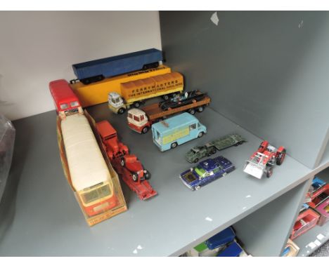 A collection of mixed diecast and plastic toys including Norev Autobus No98 in part original display box, Big Big Train 0 gau