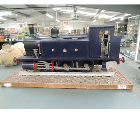 A Live Steam 3.5' gauge 0-6-0 Caledonian Railway Tank Engine in traditional dark blue livery, no paperwork, length 55cm, on d