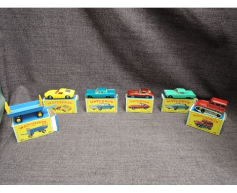 Six Matchbox Lesney 1961-1965 diecasts, Type E boxes, No 31 Lincoln Continental, turquoise, No 31 Lincoln Continental, metall