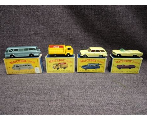 Four Matchbox Lesney 1961-1965 diecasts, No 37 Coca-Cola Lorry, No 38 Vauxhall Victor Estate Car, No 39 Pontiac Convertible, 