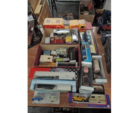 A collection of Caravan and Car diecast and plastic sets including Corgi GS24, Matchbox Superkings K84 Peugeot 305 with towba