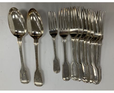 A collection of 19th Century "Fiddle and Thread" pattern cutlery including three table forks (by Elizabeth Eaton, London 1845