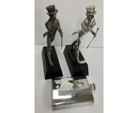 Two plated "Johnnie Walker" advertising figures on ebonised wooden bases, 22.5 cm and 22 cm high respectively and a Lancelot 