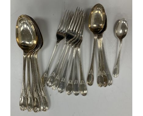 A George V silver Chippendale fancy pattern part canteen of cutlery by James Dixon & Sons of Sheffield, including two tablesp