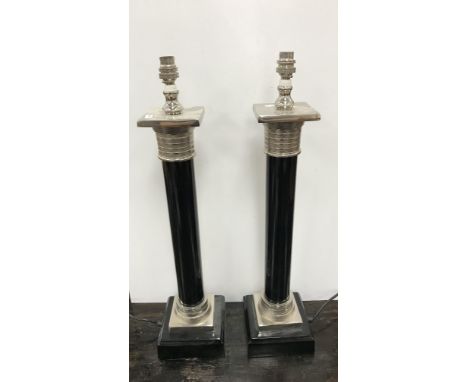 A pair of Coach House black and white metal coloured table lamps 62 cm high excluding fittings