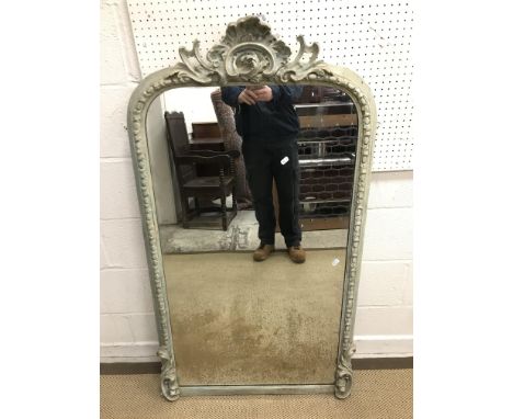 A 19th Century French Rococo style painted (formerly gilded) pier table, on monopodia support, with later green marble top, s