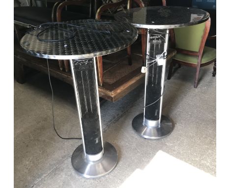 Six wooden director's chair frames and a stool (no backs or seats) and two electric patio table heaters, 70 cm wide x 110 cm 