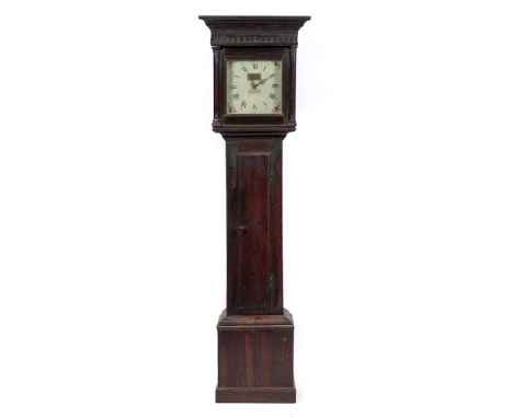 Chas. Raymond, Lydeway, an oak longcase clock: the thirty-hour birdcage movement with turned pillars and striking the hours o