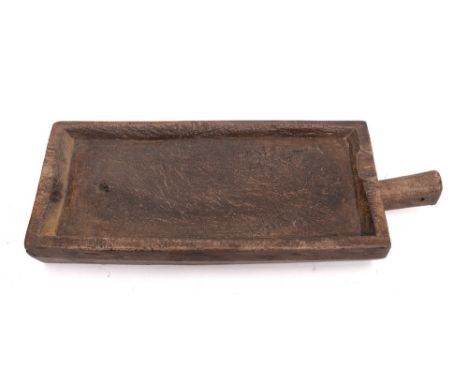 A rectangular wood hanging platter or shallow trough:, 51cm long, 21cm wide.