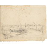 Otto Speckter. Norddeutsche Landschaft mit Wanderer (Künstlerspaziergang?) (+ 4 Beigaben). Um 1824