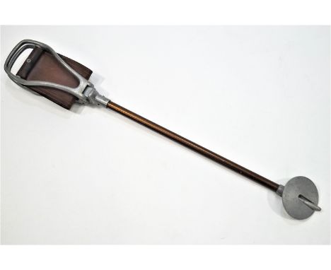 A shooting stick of usual form with aluminium handle and leather seat